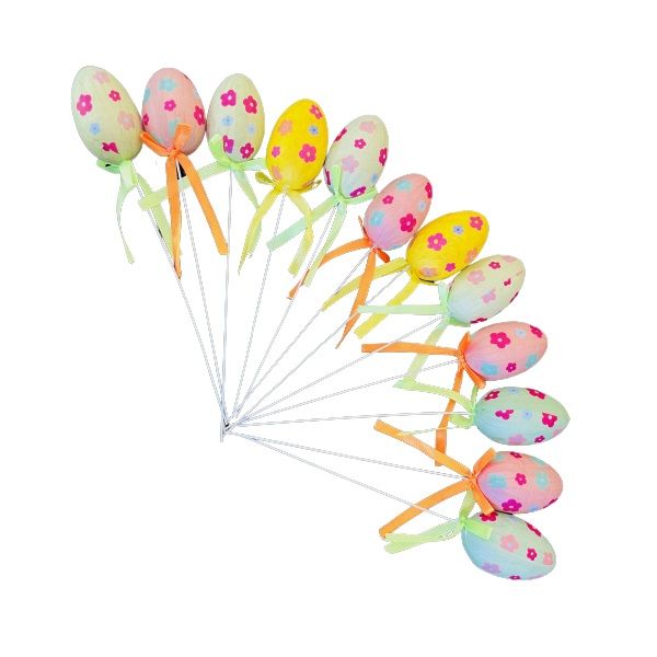 Easter Eggs Stakes Assorted Colours - Table &amp; Cake Decorations (Set of 12)