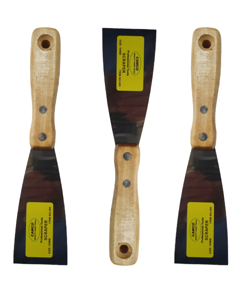 Camco (Pack of 3) Paint Scrapper 50mm Wooden Handle (Double Rivet Design)