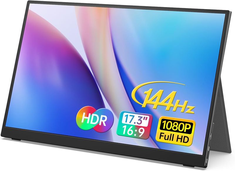 WUFK 17.3" Portable Monitor, FHD 1080P, 144Hz HDR, IPS, Type-C/HDMI, Black