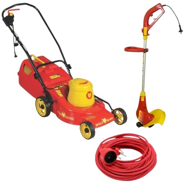 Wolf - Lawnmower 2200W, 650W Garden Trimmer and 20M Extension Cord