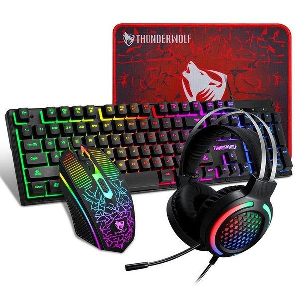 T-Wolf TF400 RGB Gaming Keyboard &amp; Mouse Combo Set 4 in 1 Black &amp; RGB