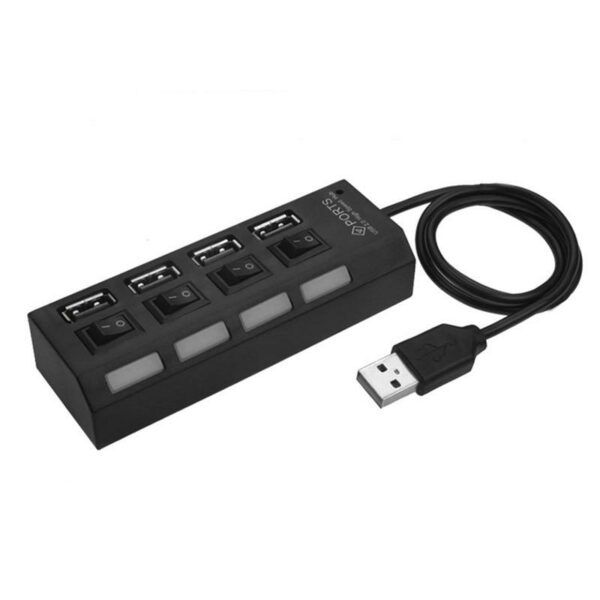 4 Port USB 2.0 High Speed Hub Data Transfer with Separate On/Off Switch