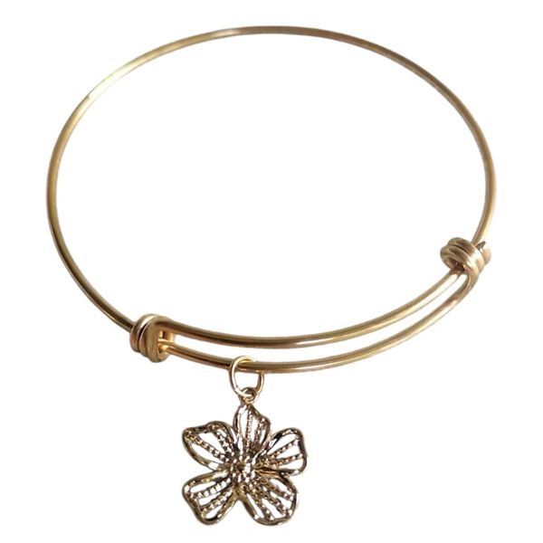 Stainless Steel Gift: Gold Expandable Wire Bangle With Dangling Heart