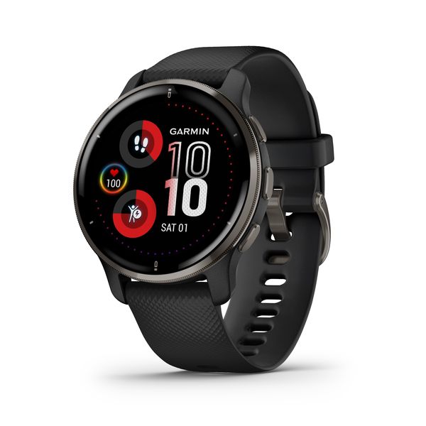 Garmin Venu 2 Plus Smartwatch (43mm) - Slate Bezel with Black Case &amp; Silicone Band