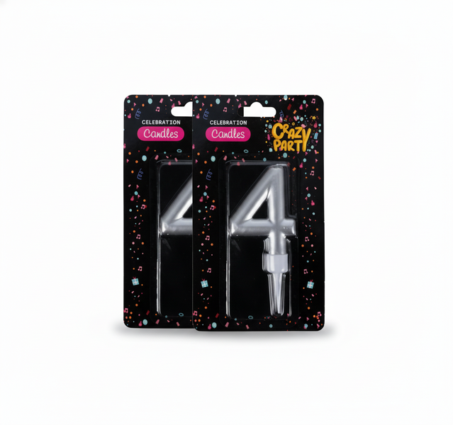 Crazy Party Large Foil Number 4 Birthday Candle - 2 Pack
