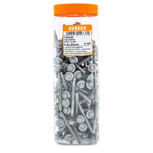 EUREKA Tek Screws Steel Class4 : 5.5 x 65mm Q:100 T3X040