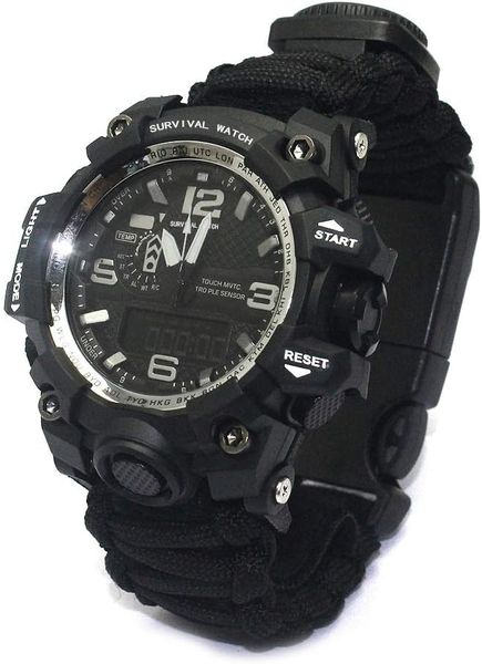G6 Outdoor 6-In-1 Survival Bracelet Watch With Compass - Black