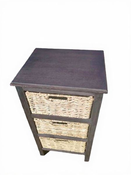 3 Drawer Rattan Pedestal- Black