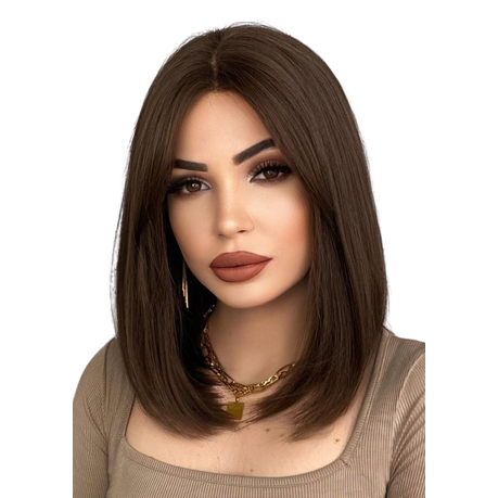 Short Medium Straight Brown Wig 40cm Image