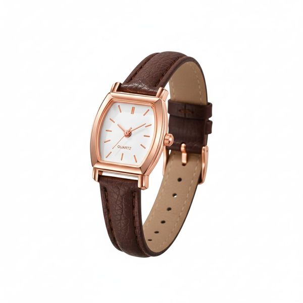 Women's Vintage Quartz Watch with Classic Brown Leather Strap