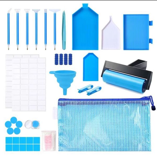 Diamond painting tools with blue roller &amp; diamond embroidery box for DIY