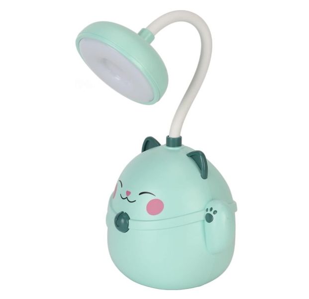 USB Rechargeable Happy Cat Table Lamp 2 Settings With Pencil Holder Green