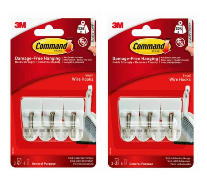 3M Command Small Wire Hooks For Damage-Free Hanging - 2 x Packs of 3