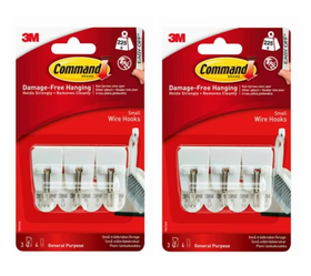 Command Wire Hooks Small Adhesive Damage Free 3 Hooks 4 Strips White,  6-Pack 