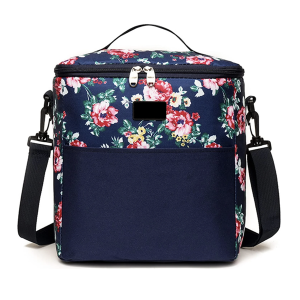 Large Capacity Thermal Insulated Lunch Cooler Bag with Strap - Floral