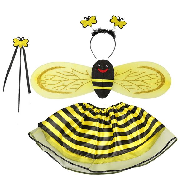 Girls Bee Costume with Wings, Headband, Skirt and Wand Skirt Costume - 4 Piece