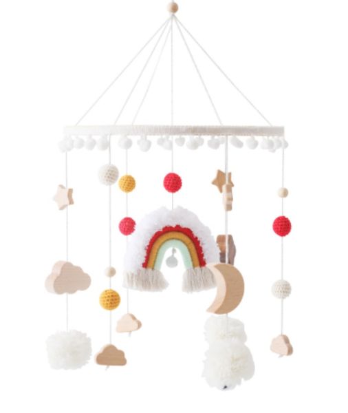 Nursery Decor Mobile With Star Moon Crochet Balls Random Design