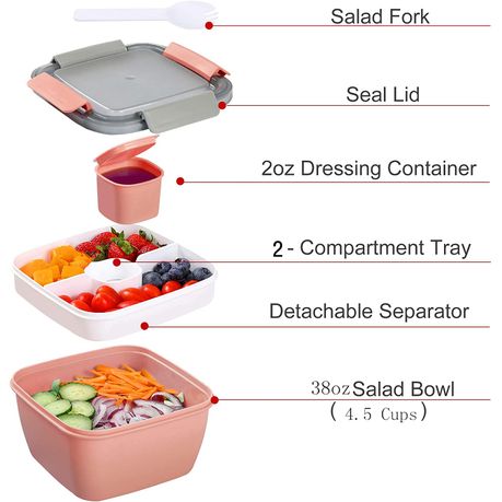 Portable Salad Lunch Container Salad Bowl 2 Layer Bento Boxes Salad Bowls  1.5L