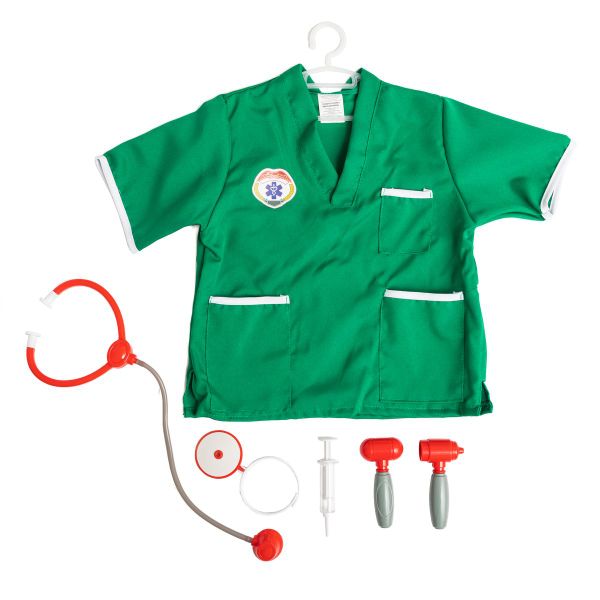 Doctor Surgeon Role Play Costume Set with Accessories - Green Scrubs