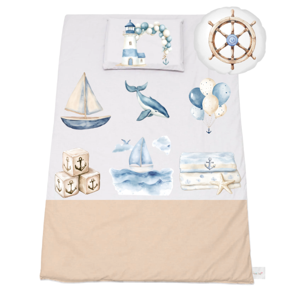 Cot Bedding Set -Duvet, Pillow &amp; Scatter-1170x560mm-Sailor Ocean