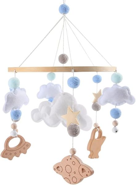 Spring Summer Stars &amp; Clouds Baby Crib Mobile, Boho Nursery Decor for Boys