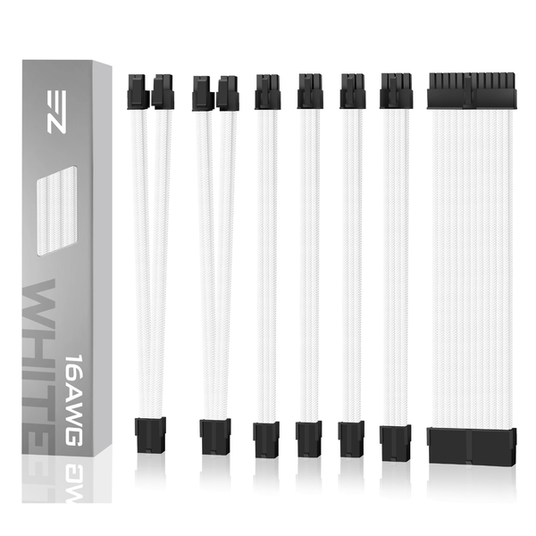 EZDIY-FAB 16 AWG PSU Premium Nylon Sleeved Extension Cable Kit-White