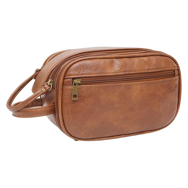10.5In Travel Toiletry Bag Men's Waterproof Vintage PU Leather Large