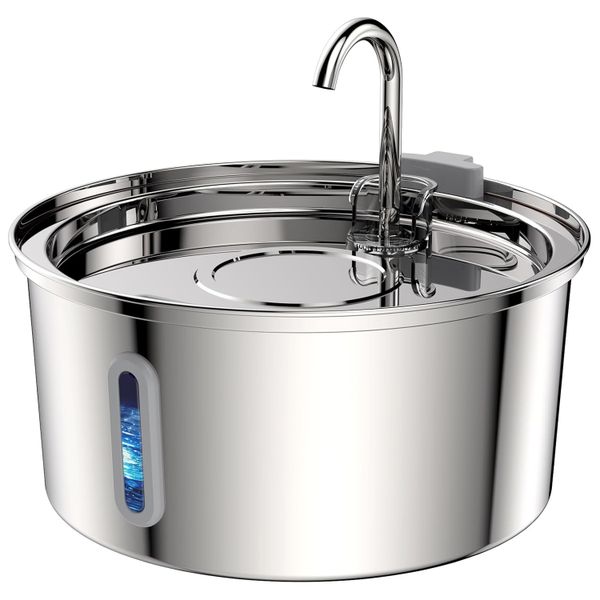 3.2L 304 Stainless Steel Pet Water Fountain with Double Filtration