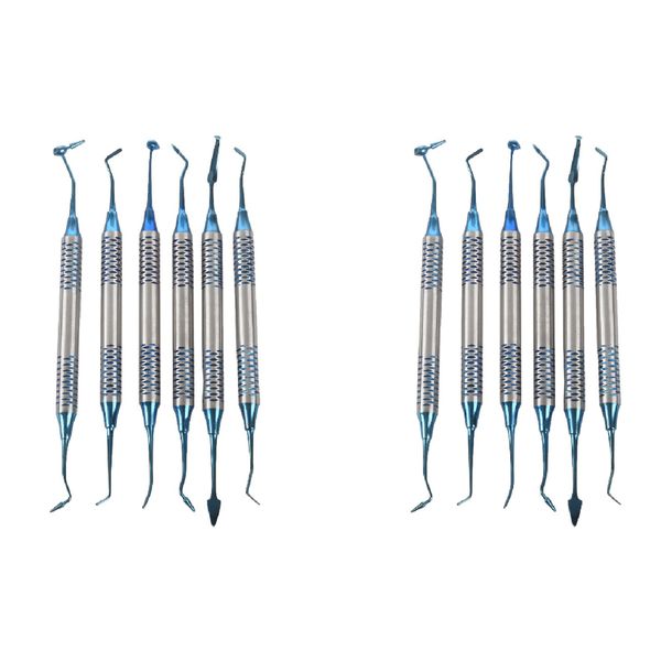 6Pcs Dental Composite Resin Spatula Titanium Plated Head(Blue)