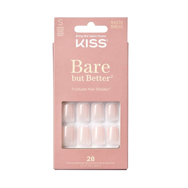 KISS Bare but Better Artificial Stick on Glue Nails - Nudies, 28 Nude Color