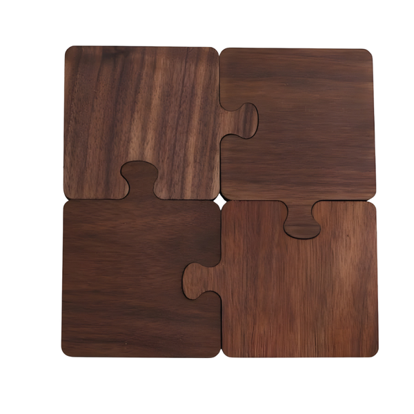Bestby - 4 Piece Interlocking Walnut Wooden Puzzle Drink Coasters Set