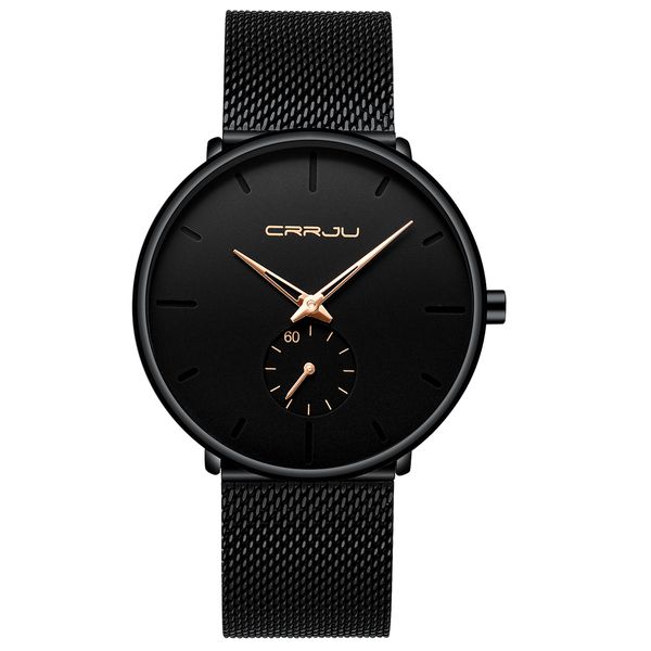 CRRJU Minimalist Ultra-Thin Stainless Steel Wristwatch