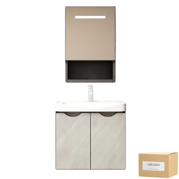 Heartdeco Floating Vanity with Rectangular Mirror Cabinet &amp; Faucet