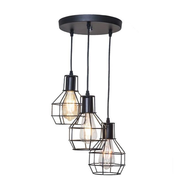 3 Lights Cage Modern Black Iron Pendant Light (Bulb Incl)-JNC