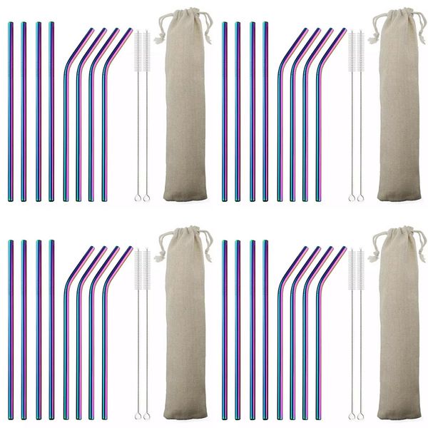 Stainless Steel Multi Coloured Reusable Straws Eco Friendly +Pipe Set Of 32