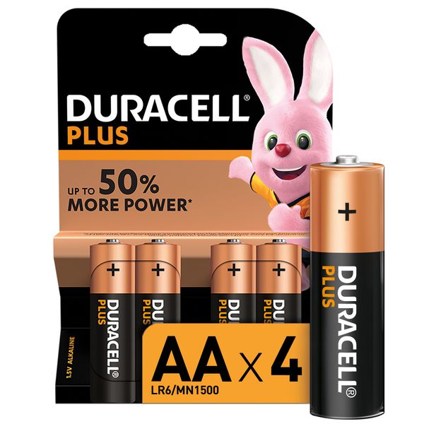 Duracell Plus AA Alkaline Batteries, 1.5V LR6 MN1500 - 4 pack