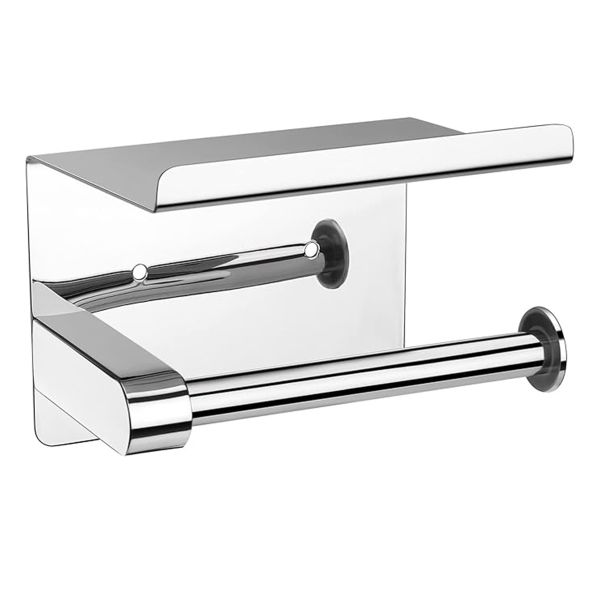 Stainless Wall Mounted Toilet Paper Holder with Shelf, Upward Folding Edge