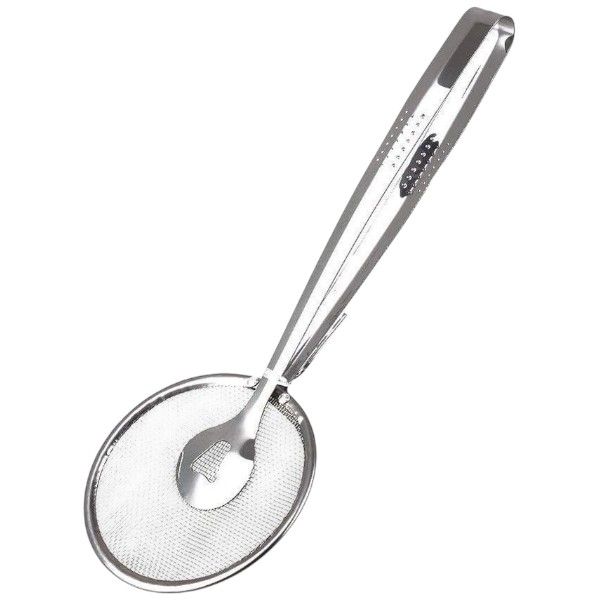 2-in-1 Strainer &amp; Tong Design With Fine Mesh Filtration - Silver