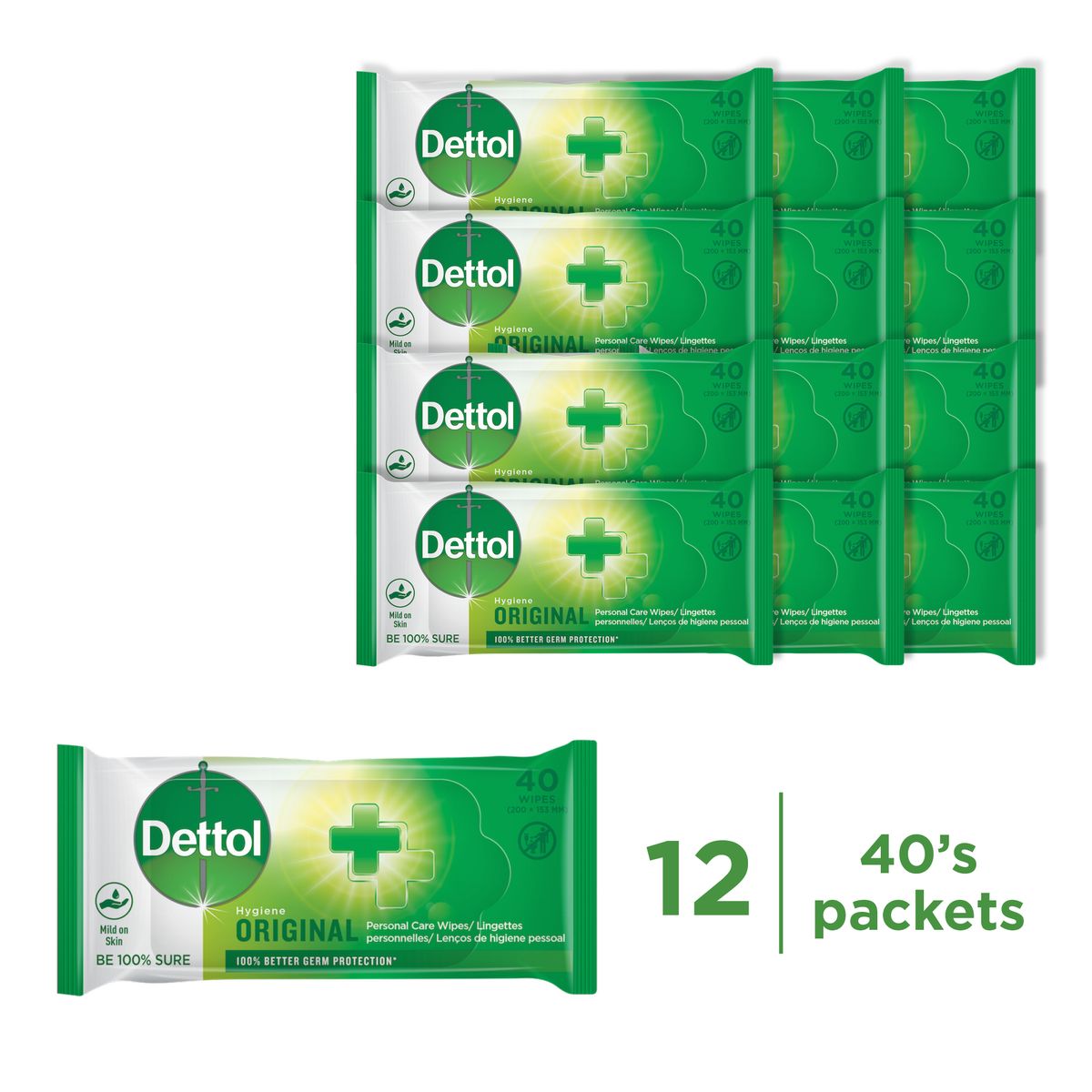 Dettol 40s x 12 Packs, Personal Care, Hygiene Wipes, Original