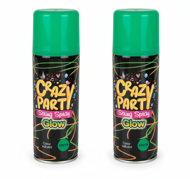 Crazy Party Glow In The Dark Green Spray String - 85g - 2 Pack
