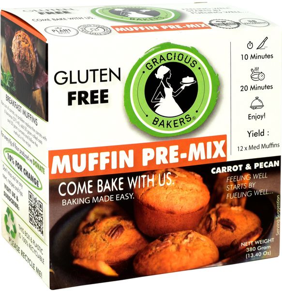 3 X Gracious Bakers Allergen-Free Carrot Muffin Pre-mix- ( 3 x 380 gram)