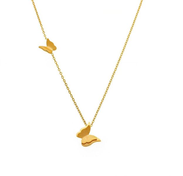 P045 Gold 3D Butterfly Pendant Women's Necklace