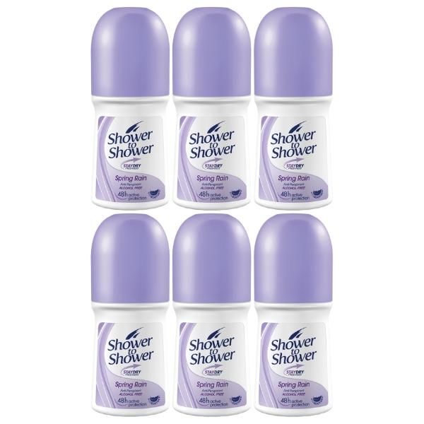 Shower To Shower - Ladies Roll-On 50ml -Spring Rain - Pack of 6