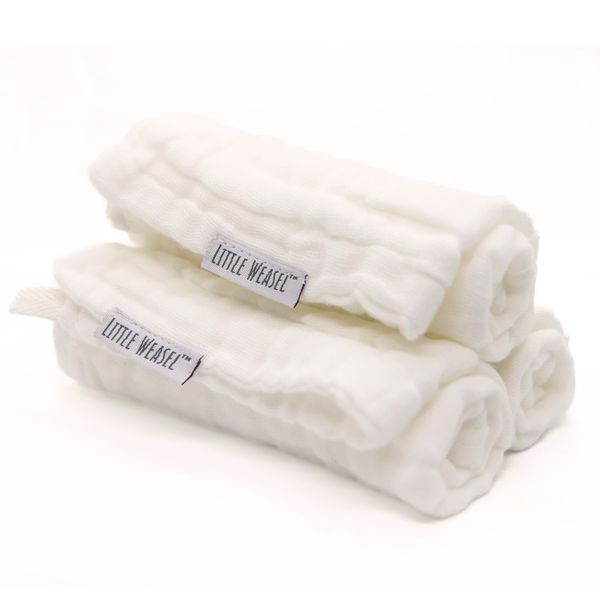 Little Weasel - Muslin Baby Washcloths (White, Set of 3)