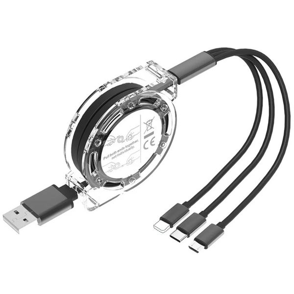 Crystal Clear Retractable 3-in-1 Charging Cable (1m) - Type-C Compatible With Apple/Android