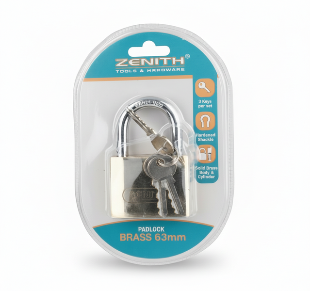 Zenith Brass Padlock 63mm - Durable Lock for Gates and Lockers