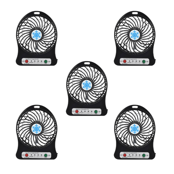 Rechargeable Mini Desk Fan with Led Light Pack of 5 Unit Black