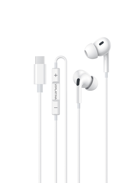 VIPLATINA Type-C Wired In-Ear Earphone TPE, 1.2M Cable, Built-in Microphone