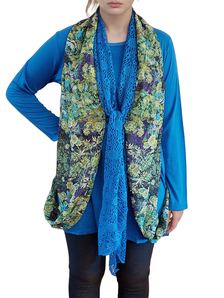 Grey Floral Net Scarf Top
