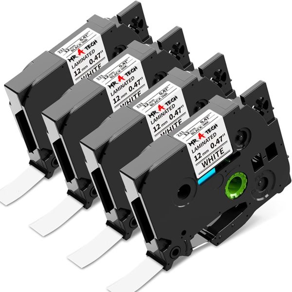 MR A TECH Label Tape 12mm Compatible with Brother Tez 321 Black on White X4